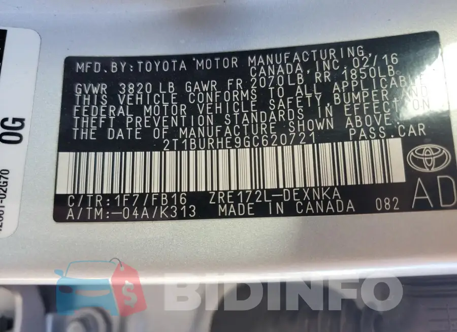 2T1BURHE9GC620721 Photo# 12