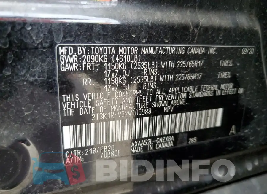 2T3K1RFV3MW106988 Photo# 12