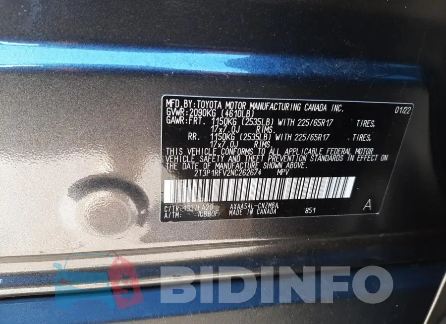 2T3P1RFV2NC262674 Photo# 13