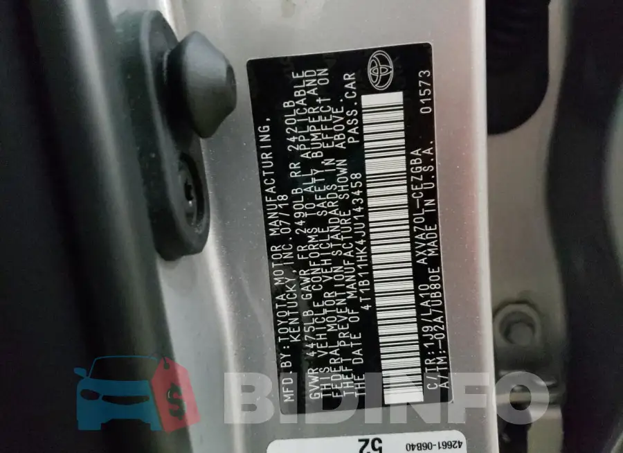 4T1B11HK4JU143458 Photo# 12