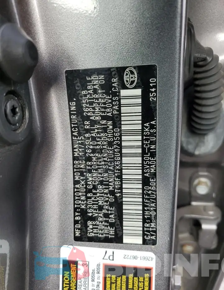 4T1BF1FK6GU173560 Photo# 12