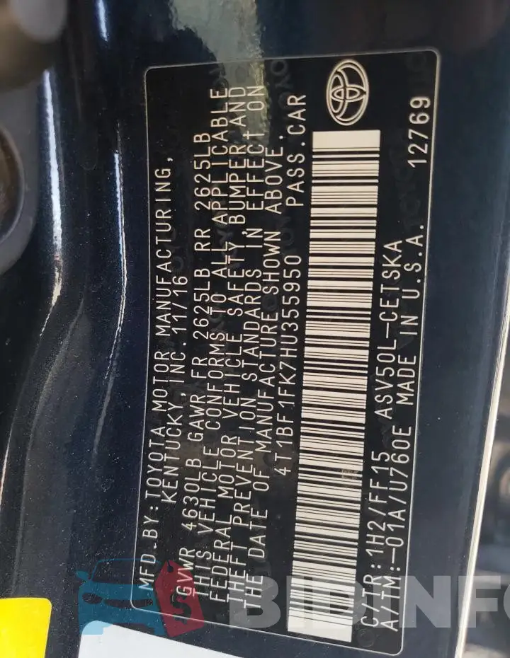 4T1BF1FK7HU355950 Photo# 12