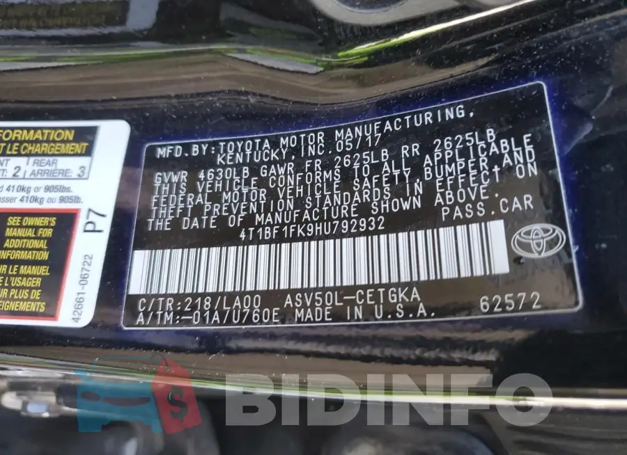 4T1BF1FK9HU792932 Photo# 12
