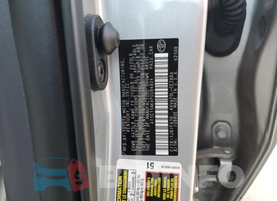 4T1C11AK4PU094804 Photo# 12