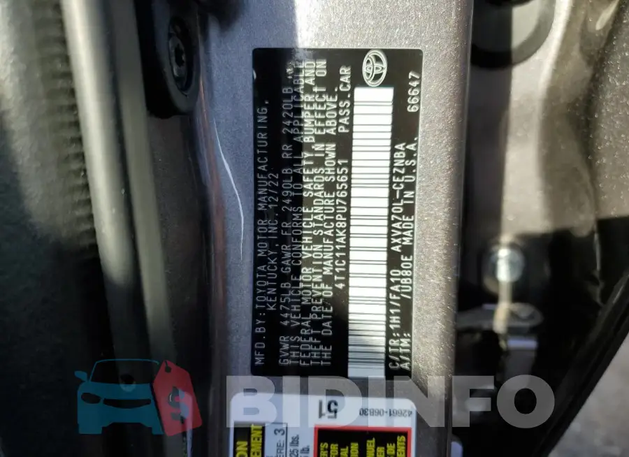 4T1C11AK8PU765651 Photo# 12