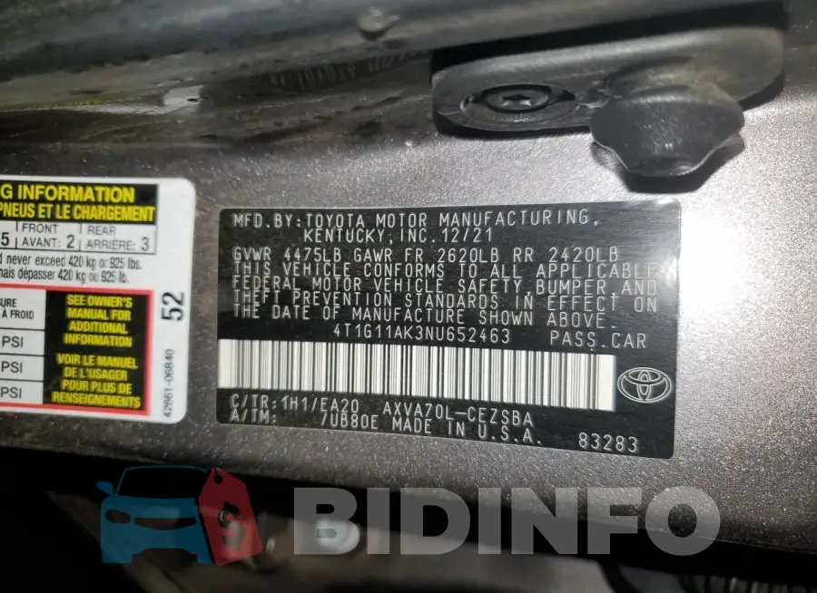 4T1G11AK3NU652463 Photo# 12