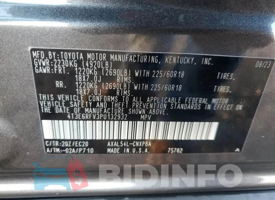 4T3E6RFV3PU132932 Photo# 12