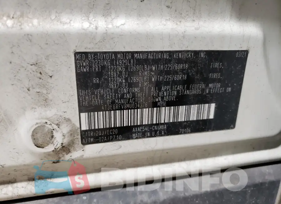 4T3E6RFV8MU034376 Photo# 12