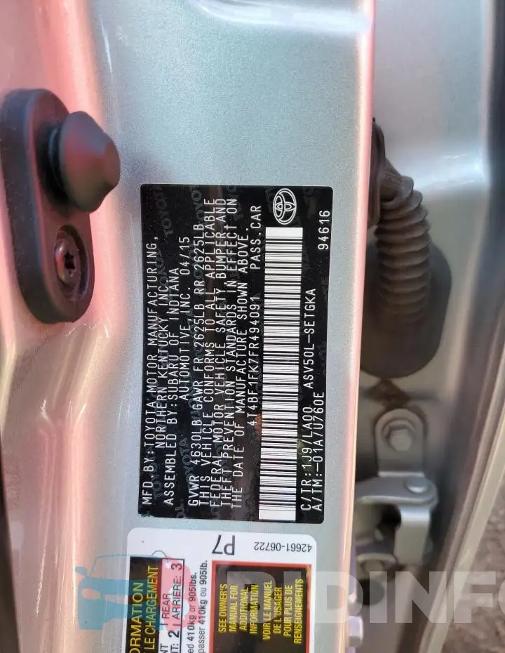 4T4BF1FK7FR494091 Photo# 12