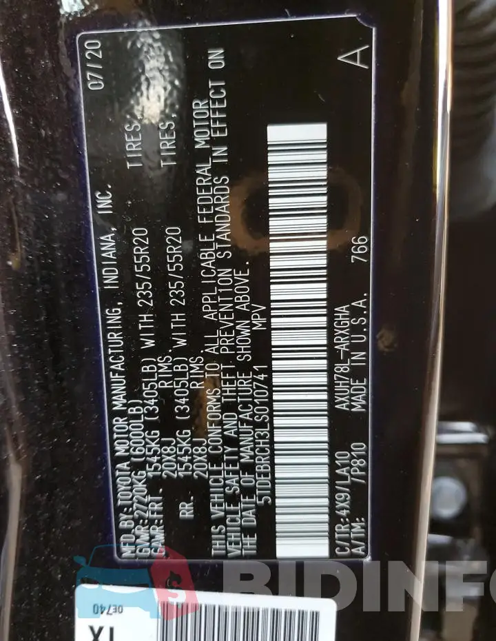 5TDEBRCH3LS010741 Photo# 13