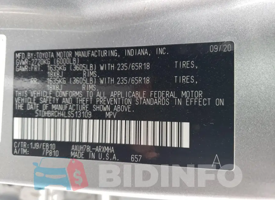 5TDHBRCH4LS513109 Photo# 12