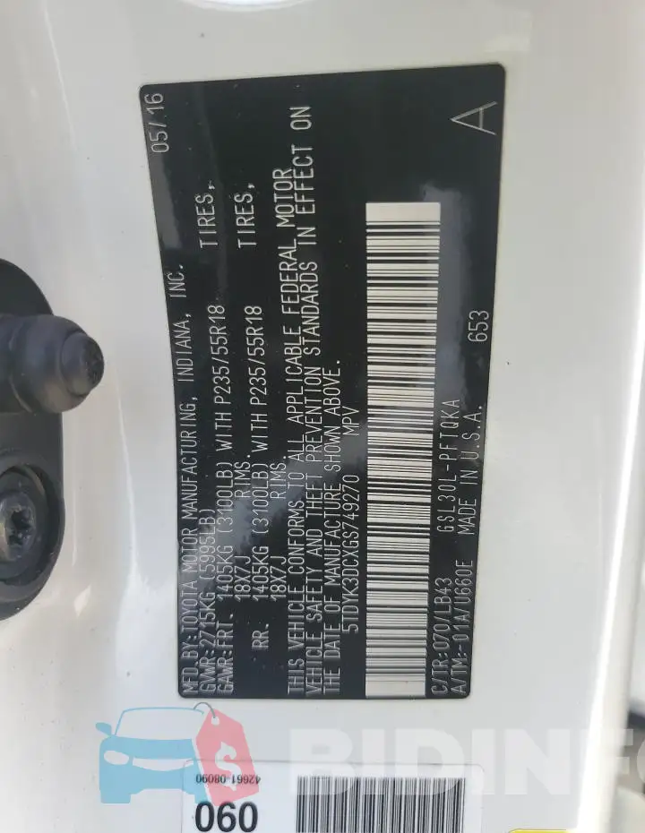 5TDYK3DCXGS749270 Photo# 13