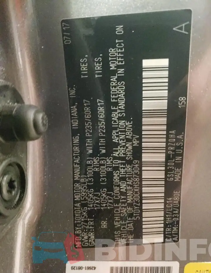 5TDYZ3DCXHS873049 Photo# 13
