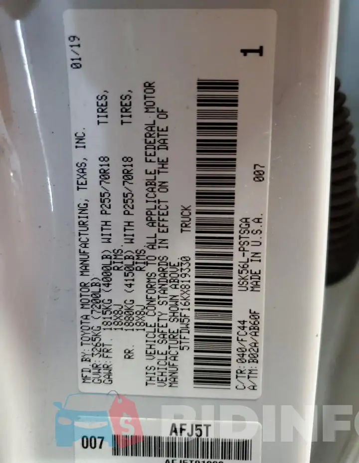 5TFDW5F16KX819330 Photo# 12