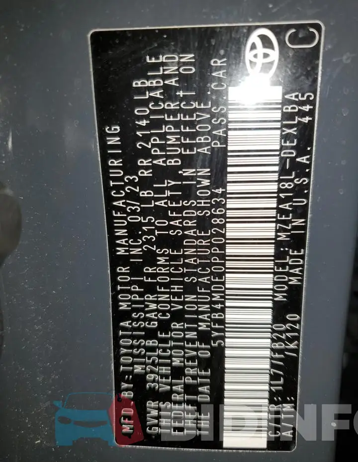 5YFB4MDE0PP028634 Photo# 12