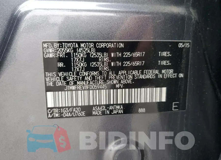 JTMWFREV8FD059445 Photo# 13