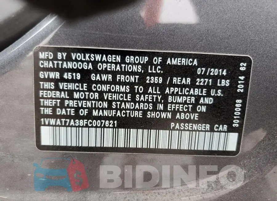1VWAT7A38FC007621 Photo# 12