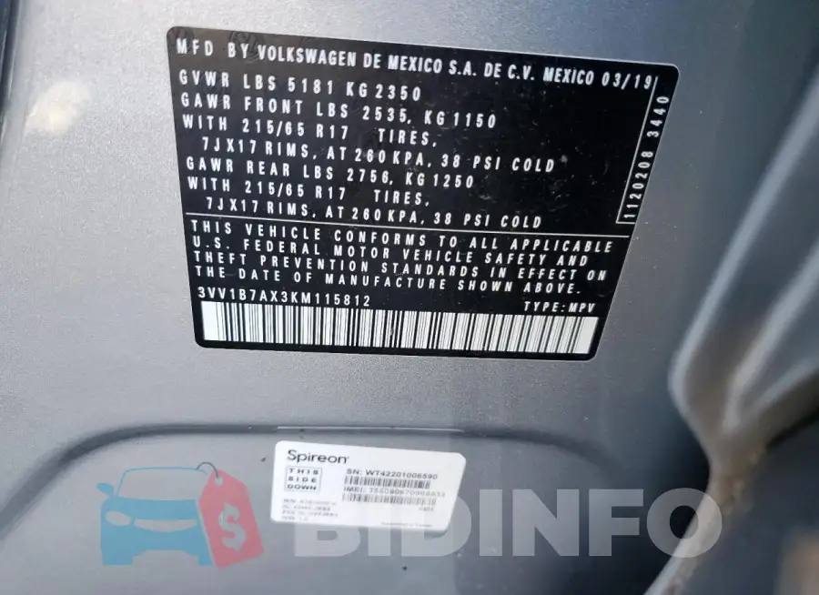3VV1B7AX3KM115812 Photo# 13