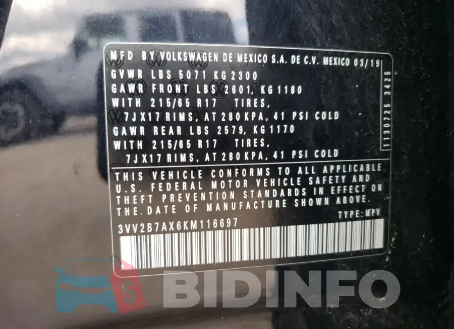 3VV2B7AX6KM116697 Photo# 14