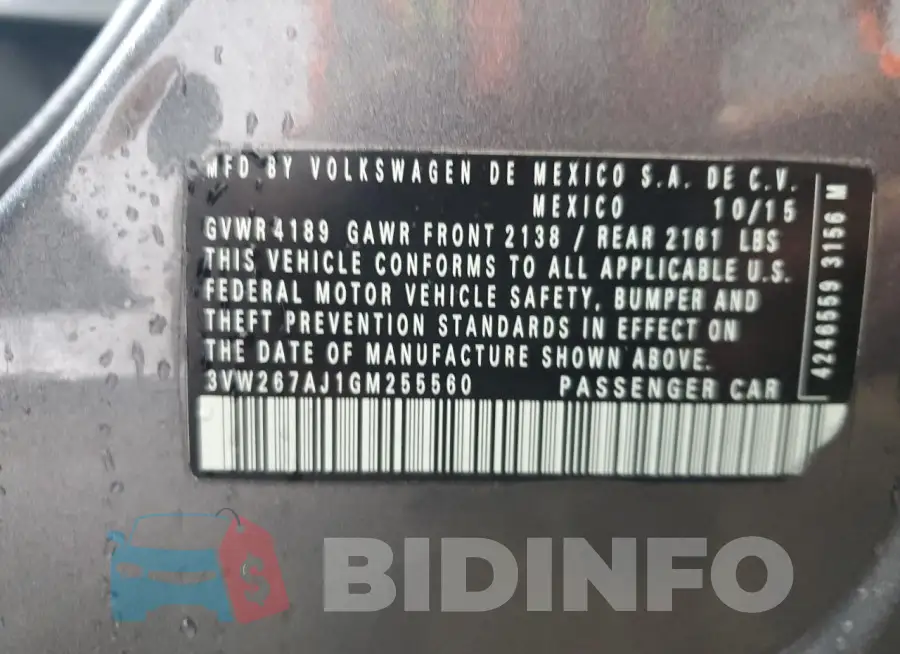 3VW267AJ1GM255560 Photo# 12