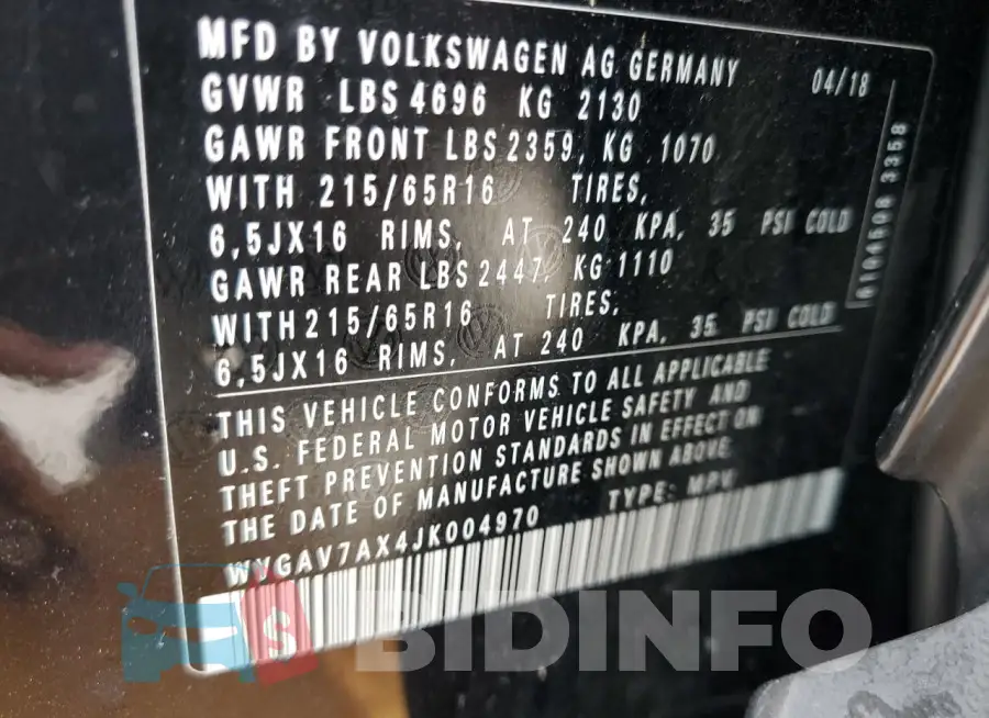WVGAV7AX4JK004970 Photo# 13