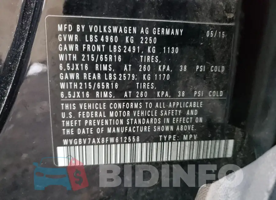 WVGBV7AX8FW612558 Photo# 13