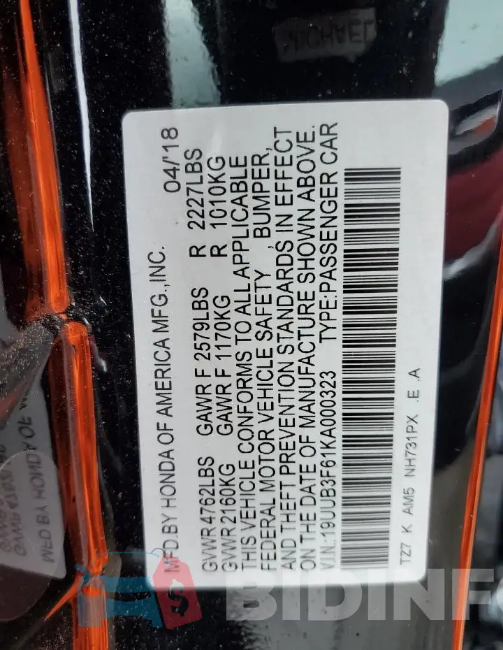 19UUB3F61KA000323 Photo# 13