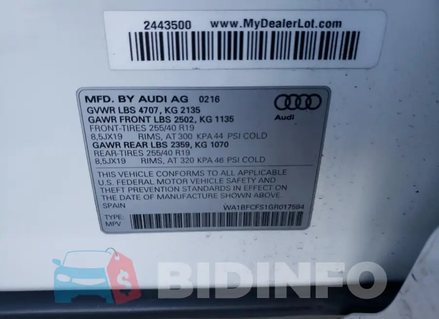 WA1BFCFS1GR017584 Photo# 12