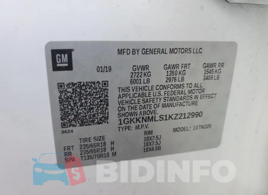 1GKKNMLS1KZ212990 Photo# 13