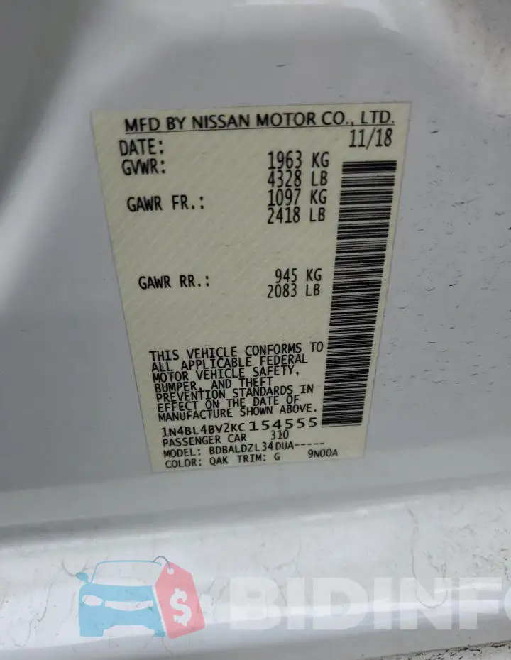 1N4BL4BV2KC154555 Photo# 12