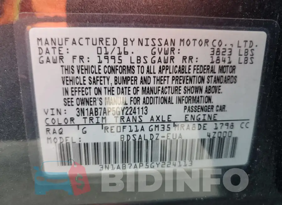 3N1AB7AP5GY224113 Photo# 12