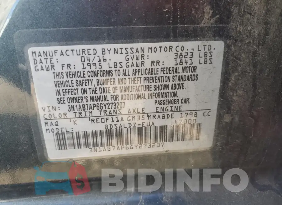3N1AB7AP6GY273207 Photo# 12