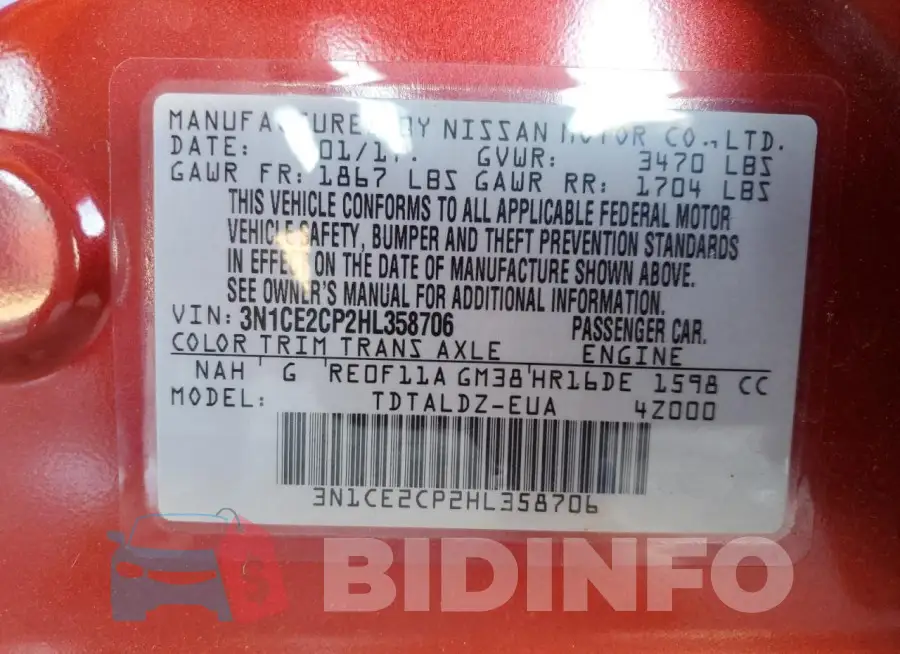 3N1CE2CP2HL358706 Photo# 12