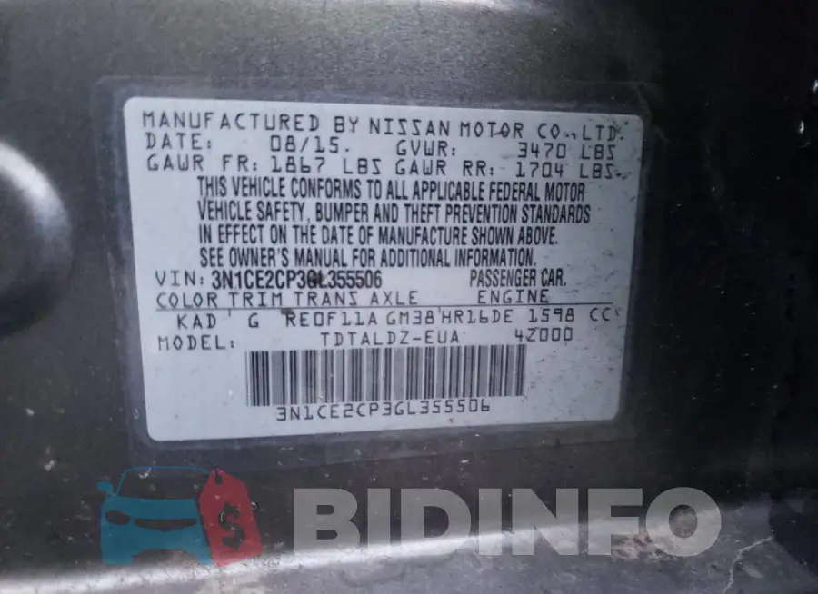 3N1CE2CP3GL355506 Photo# 12