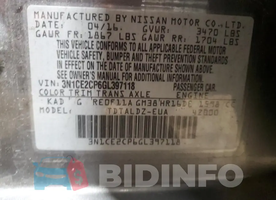 3N1CE2CP6GL397118 Photo# 12