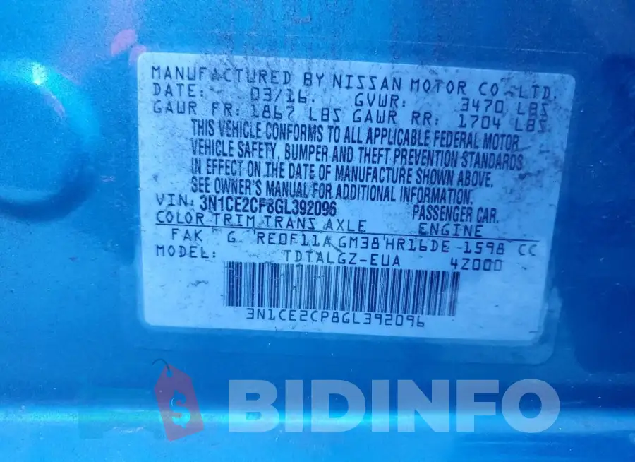 3N1CE2CP8GL392096 Photo# 12