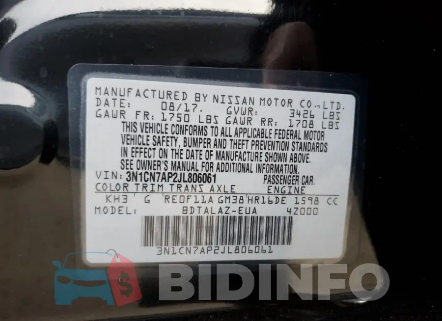 3N1CN7AP2JL806061 Photo# 13