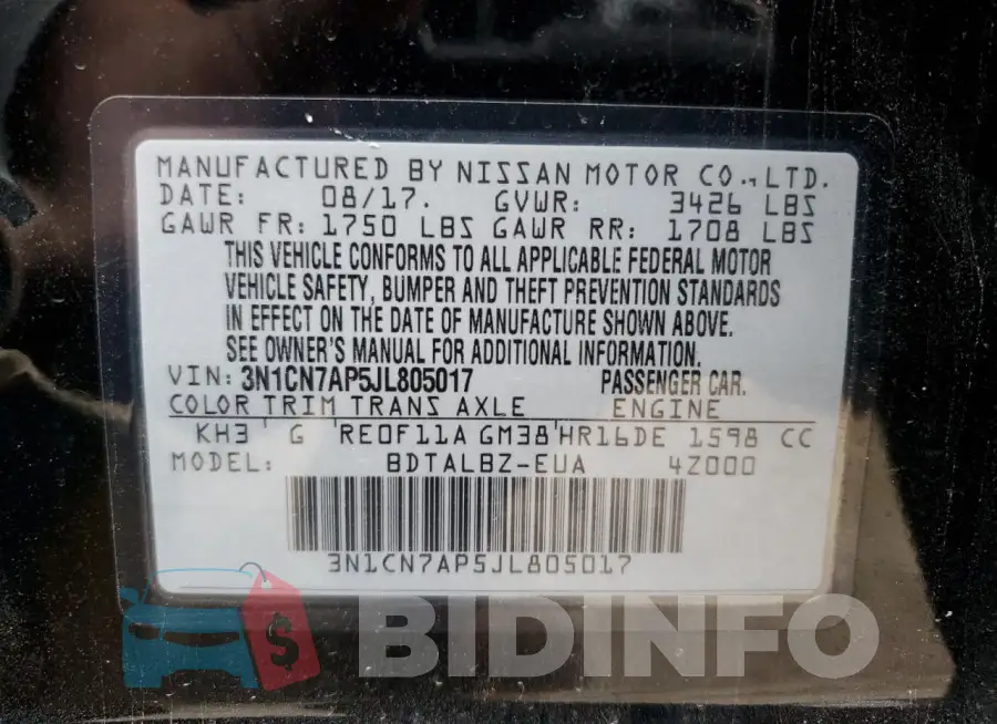 3N1CN7AP5JL805017 Photo# 12