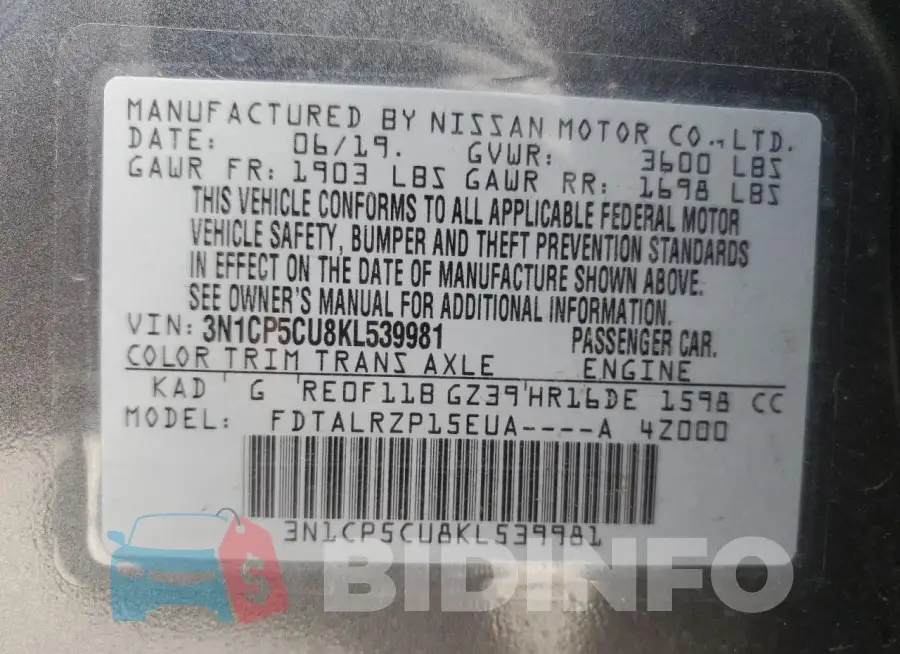 3N1CP5CU8KL539981 Photo# 13