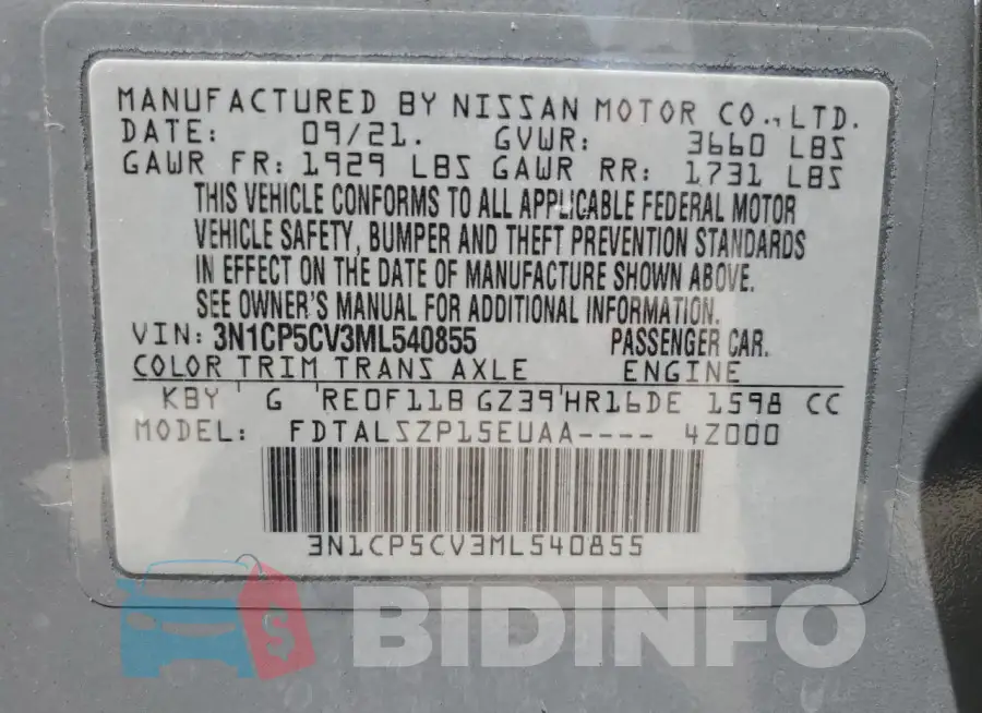 3N1CP5CV3ML540855 Photo# 13