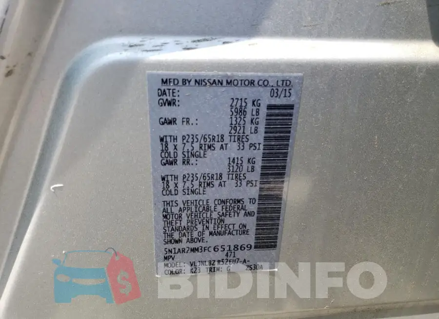5N1AR2MM3FC651869 Photo# 13