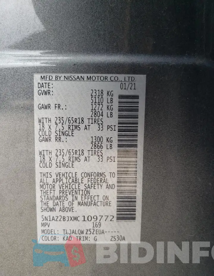 5N1AZ2BJXMC109772 Photo# 12