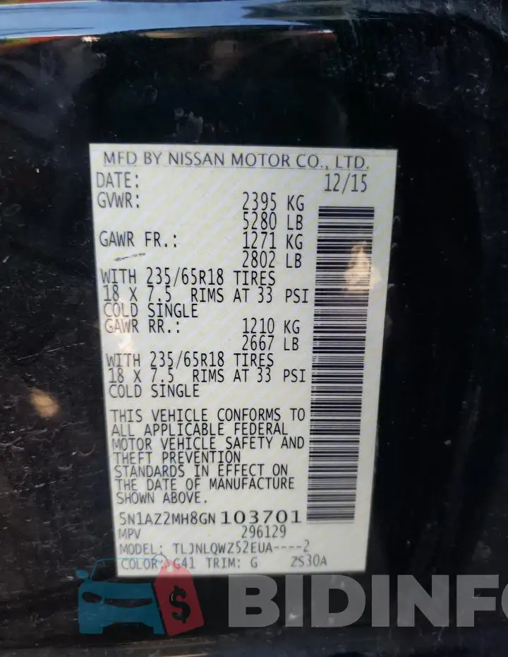 5N1AZ2MH8GN103701 Photo# 13