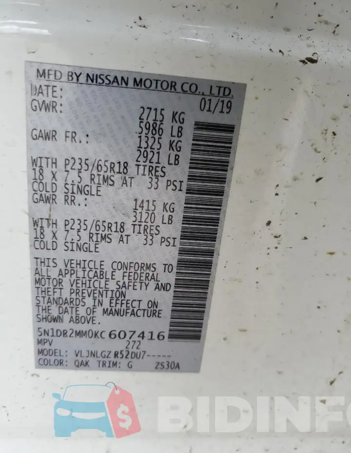 5N1DR2MM0KC607416 Photo# 13