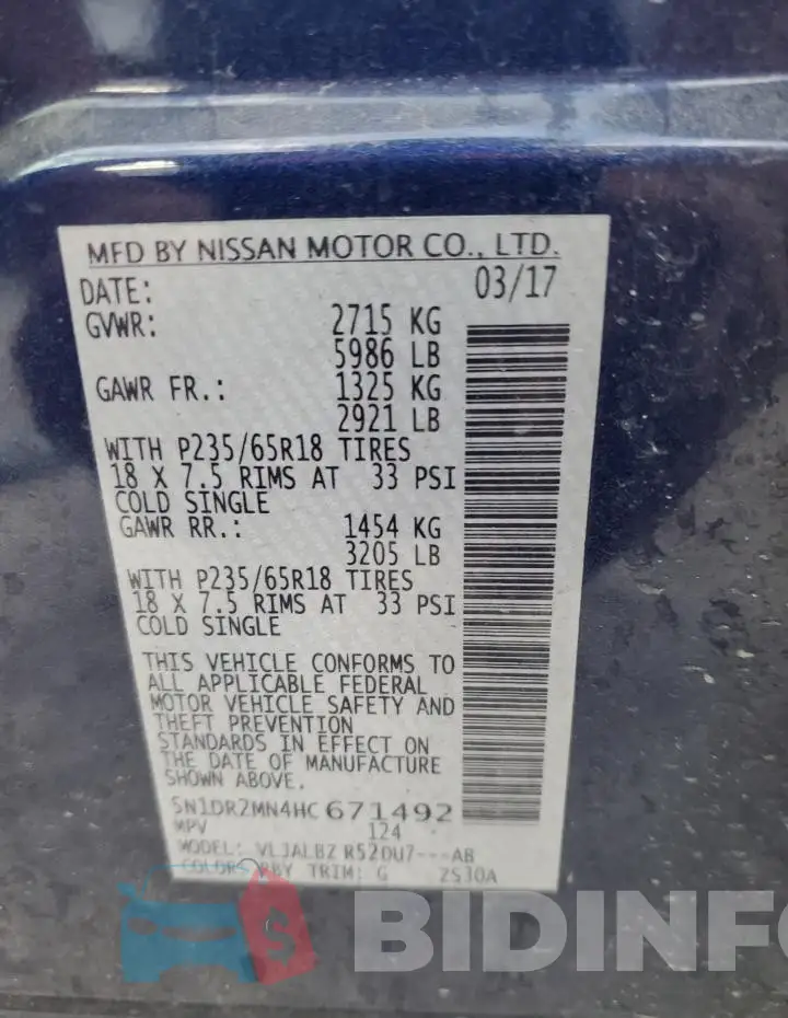 5N1DR2MN4HC671492 Photo# 13