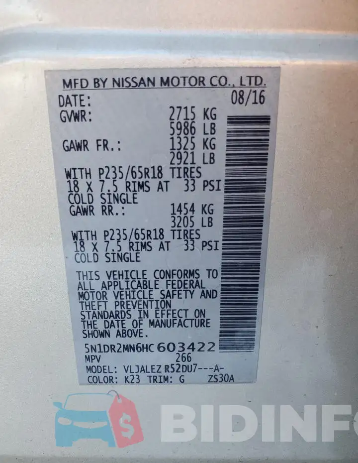 5N1DR2MN6HC603422 Photo# 14