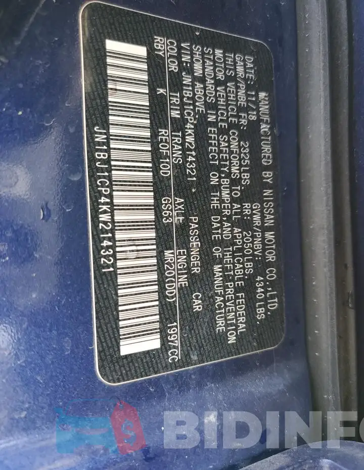 JN1BJ1CP4KW214321 Photo# 13