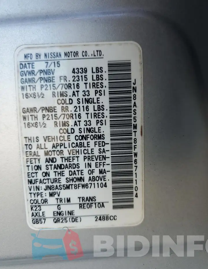 JN8AS5MT8FW671104 Photo# 13