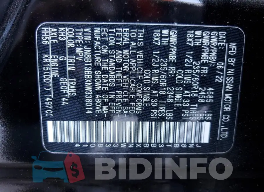 JN8BT3BBXNW338014 Photo# 14