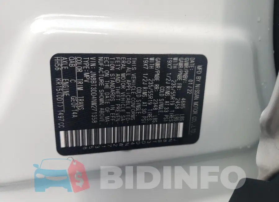 JN8BT3DD4NW271358 Photo# 12